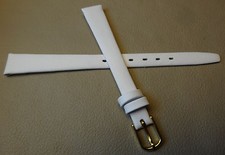Womens Ladies White Calfskin Genuine Leather 12mm Watch Band Gold Tone Buckle
