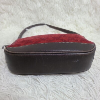 Coach Signature Accessory Pouch Hand Bag Wool Leather Red