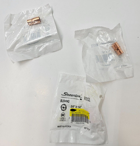 QTY 3 Streamline 3/8-in x 1/4-in Copper Fitting Reducer Coupling W01312L