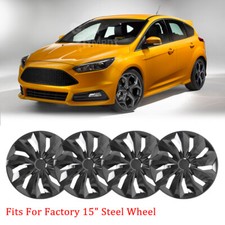 4x 15 Inch Steel Wheel Cover Hub Caps R15 Tire Rims Glossy Black For Ford Focus