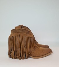 Metisse stivali texani con frange bassi  in camoscio color cuoio