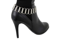 Women Boot Chain Bracelet Strap Silver Metal Shoe Charm Square Links Biker Rock