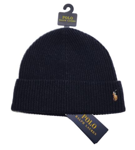 Nuova Polo Ralph Lauren Uomo Misto Lana Navy Beanie Polsini Maglia Colorblock Pony