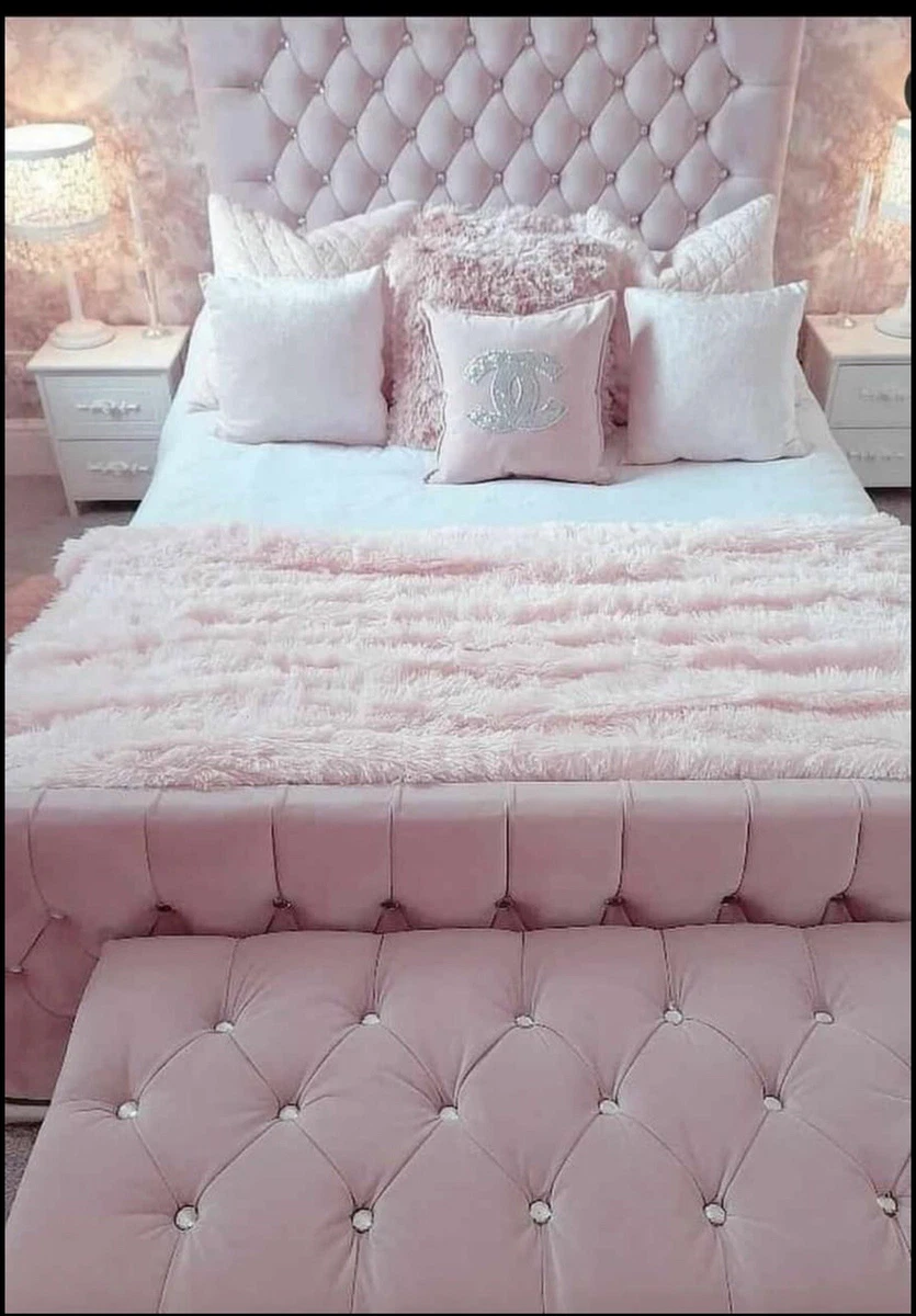 Blush pink crushed velvet cheap bed