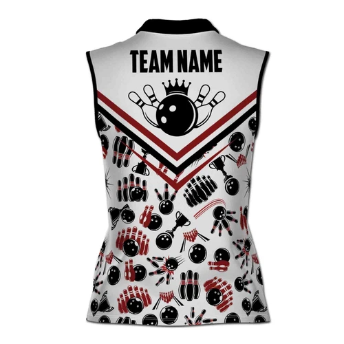 Personalized Bowling Player Bowling Strike Bowling Pattern Women Sleeveless Polo