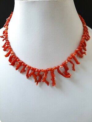 JAPANESE CORAL NECKLACE !100%Natural Coral Necklace Red Tree Round Coral  Jewelry