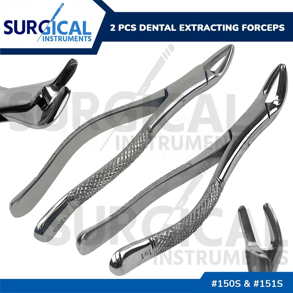 SURGINSTRUMENTS Extracting Forceps Set Of 2 - 150S & 151S Serrated - Surgical Dental German Gr