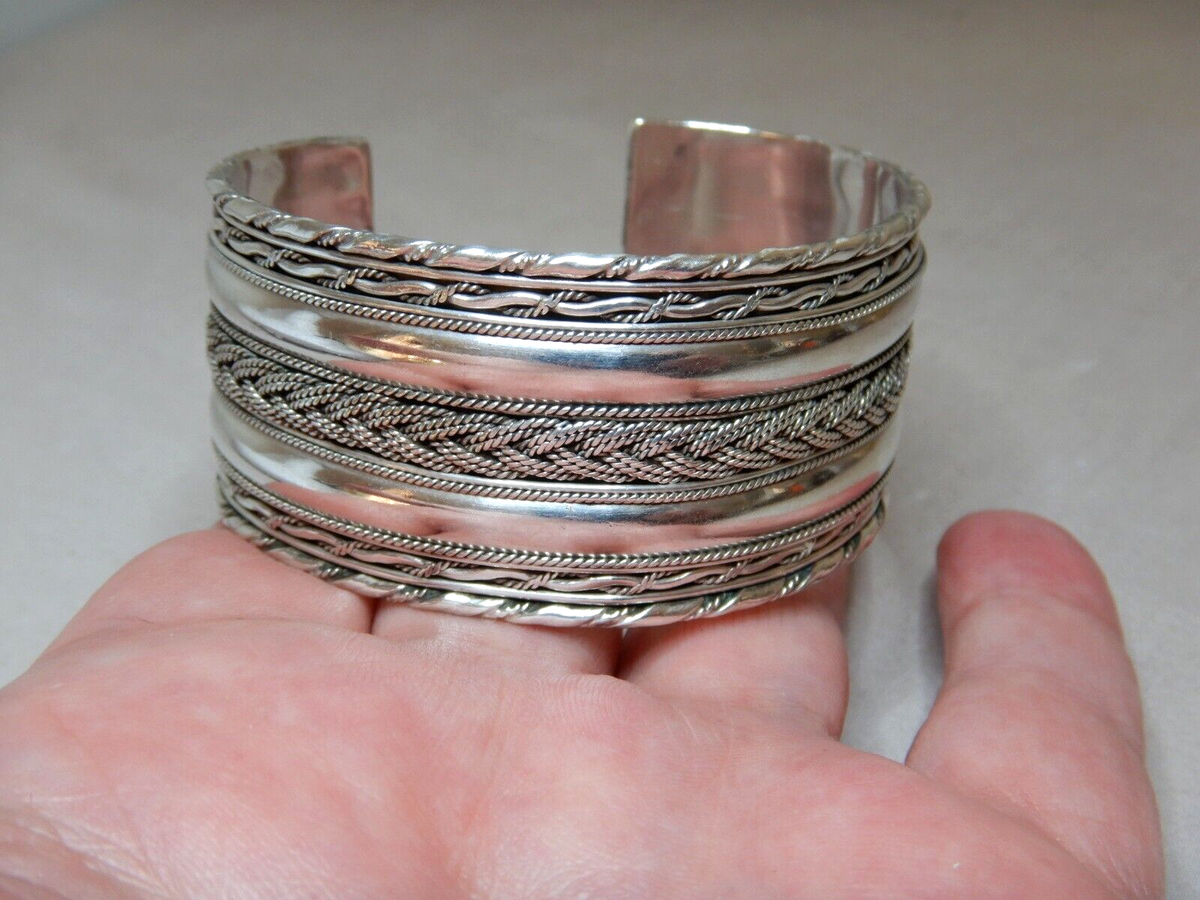 アクセサリー Vintage Silver Heavy Wide Bangle 925 925 Sterling Silver Bangle, Designer Wide Silver Bangle