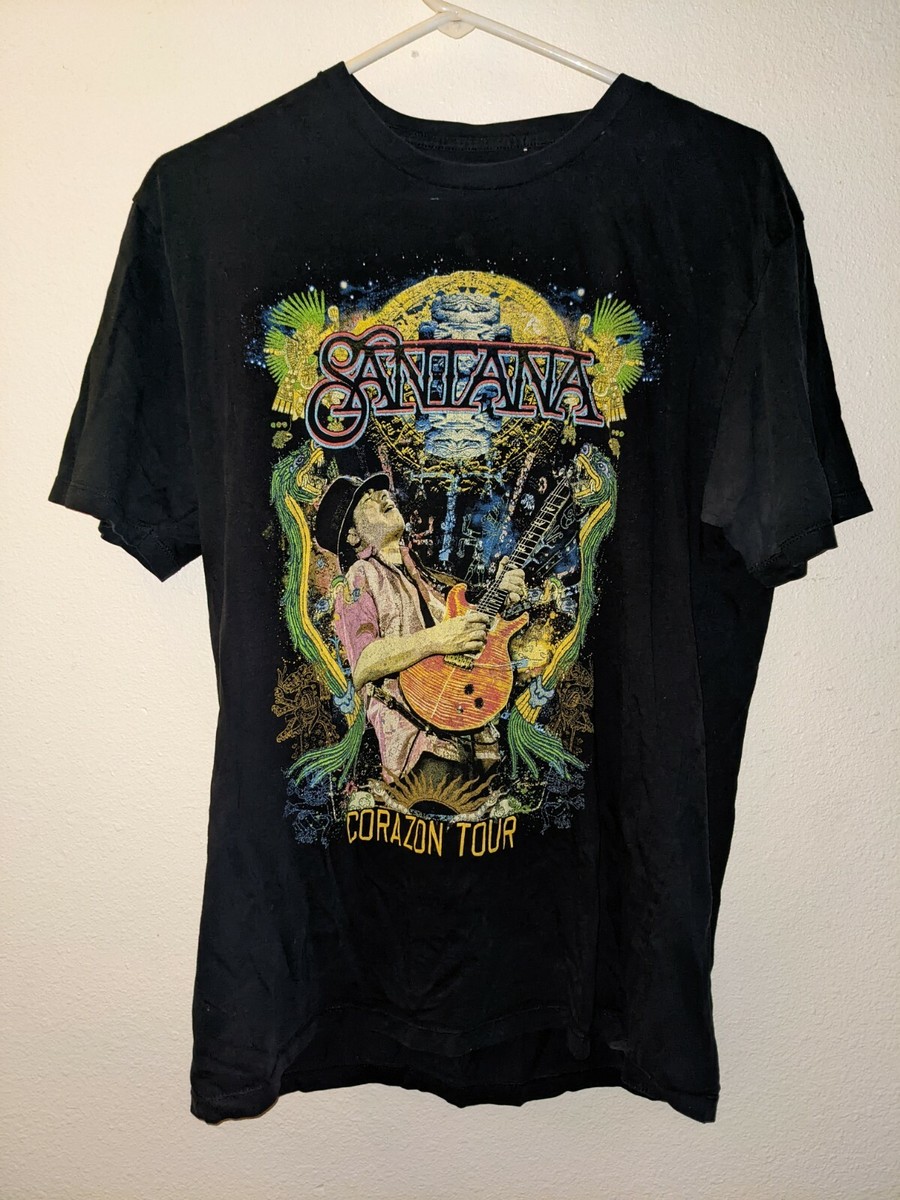 Carlos Santana Tour T Shirt Medium Black Vintage Style Colorful