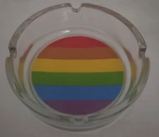 🌈 Beautiful Vintage 90's Gay Pride Round Glass Ashtray 🏳️‍🌈