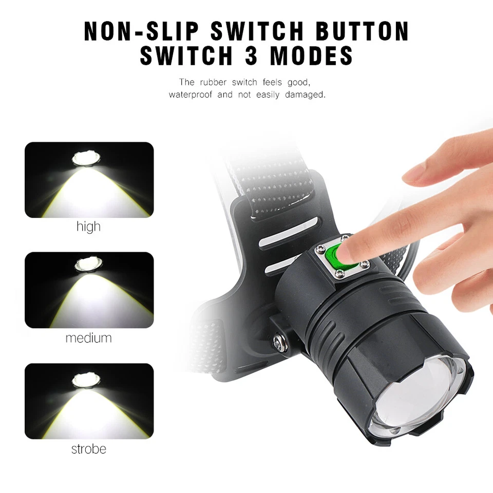 LED Zoomable Headlamp Camping Headlight Head Torch Lamp Flashing Light - Image 3 of 4