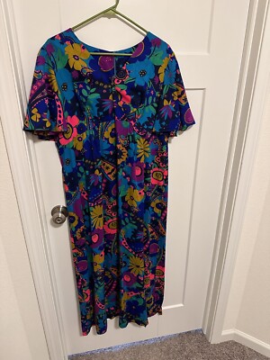 women's block print dress Blue and White floral Cotton Block Print Duster/Maxi Dress L/XL / Other
