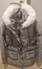 Gym King Women's Padded Light Grey Coat With Fur-lined Hood Size Medium