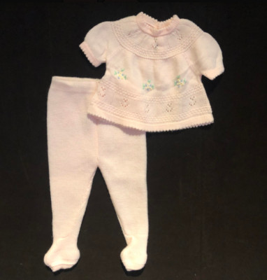 Novelty Knits Vintage 1970's Sweater and Footed Leggings, Pink, Baby 