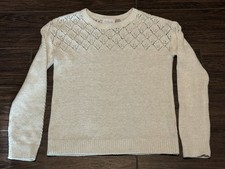 The Children  s Place Pointelle Shimmer Sweater-Girls L 10/12 -Ivory-EUC