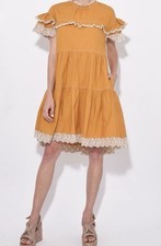 New Ulla Johnson Yellow Leonie Ruffled Poplin Knee-Length Cotton Dress