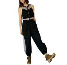 New Free People Movement Inhale Jumpsuit Black Nylon Cargo Mesh One Piece S