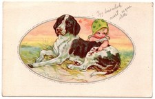 ILLUSTRATOR V.CASTELLI-DOG AND CHILD /CIRCULATED FROM NITRA (SLOVAKIA) 1930 s