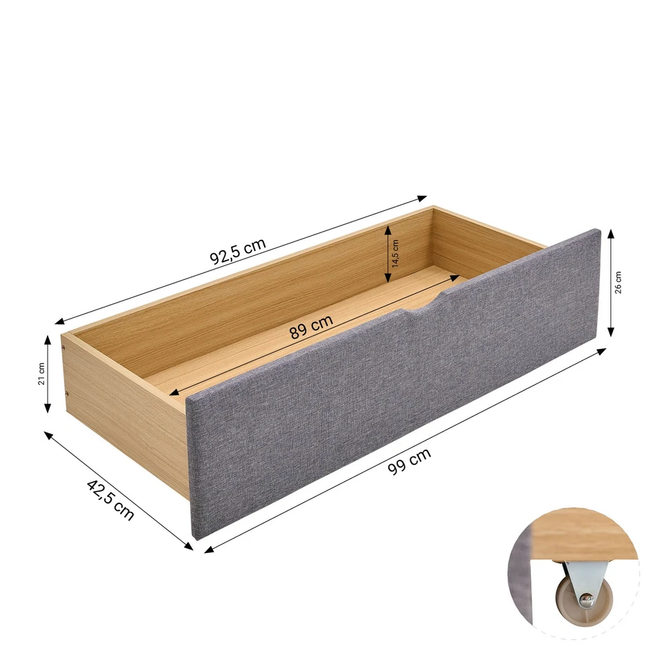 Polsterbett 120x200 cm mit Stauraum 2 Schubkästen Grau Lattenrost – Homestyle4u - Bild 4 von 4