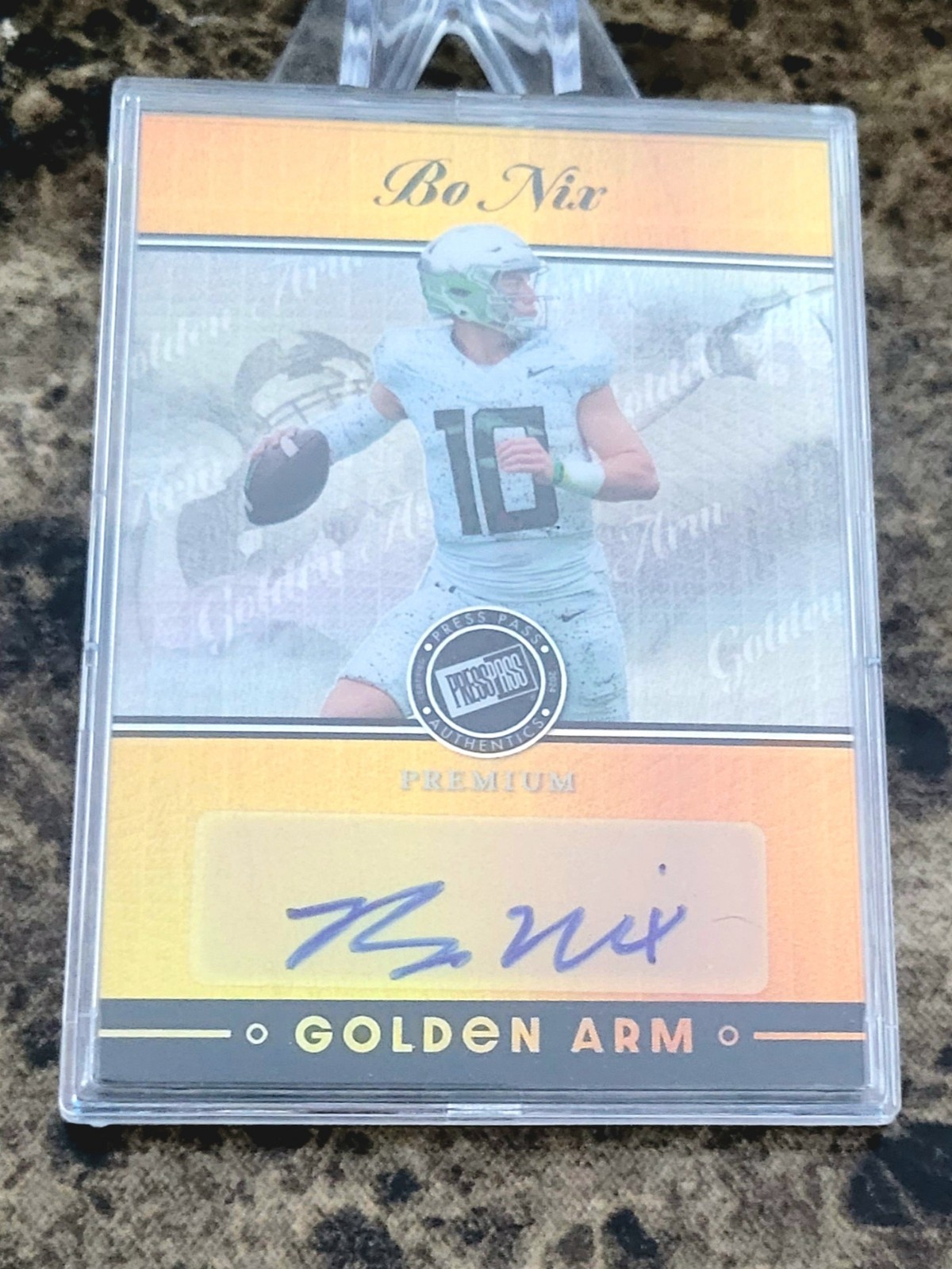 Bo Nix Leaf Press Pass Premium Golden Arm Autographs #GBN1 Base