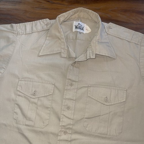 Vintage Woolrich Safari Shirt Mens L Large Tan Khaki Outdoor Hiking Fishing 80s - Picture 2 of 8