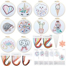 10 Sets Embroidery Kit for Beginners Embroidery Patterns with Hoops, Instruct...
