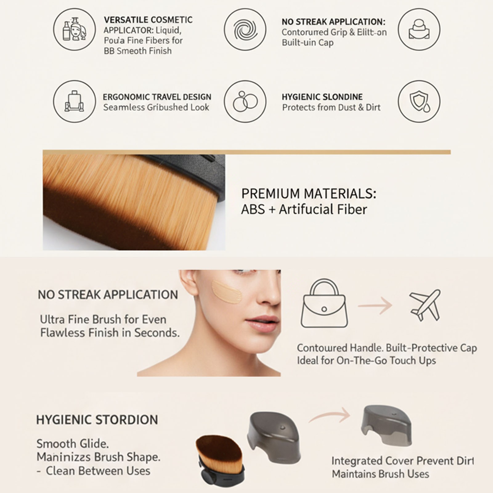 ↑Versatile Flat Top Makeup Brush For Liquid Foundation Application