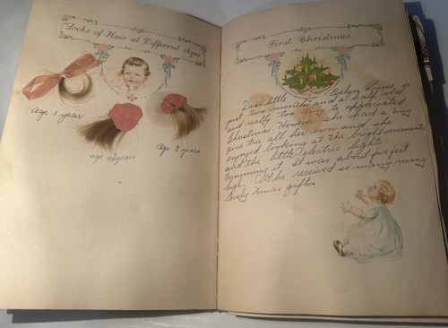 Antique 1924 Baby Memory Book Barnhill Family California Photos Hair Clippings