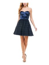 CITY STUDIO Womens Spaghetti Strap V Neck Mini Evening Fit + Flare Dress