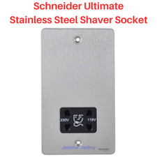 SCHNEIDER Ultimate Flat Plate Brushed Steel Shaver Socket Black Insert GU7290BSS