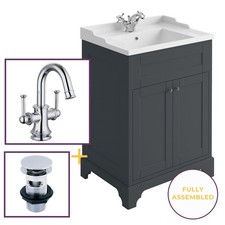 Grey Vanity Unit and Basin 60cm Traditional Floor Bathroom Unit with Tap & Waste