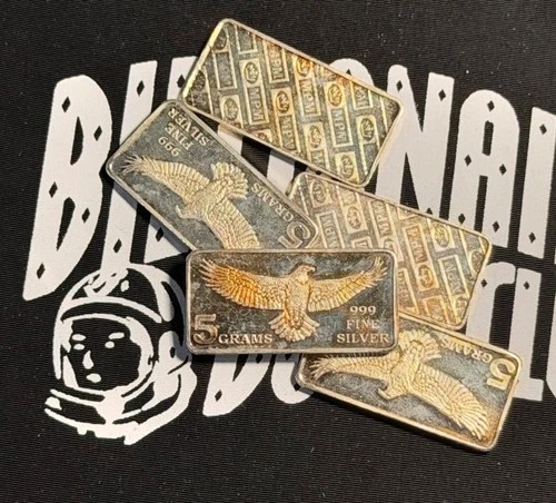 Toned 5 Gram Monarch Silver Bar Eagle Design Rare .999 Fine