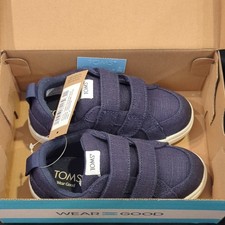 TOMS Cruz Double Strap Toddler Sneaker Navy Canvas US 9 EU 26 Hook  Loop