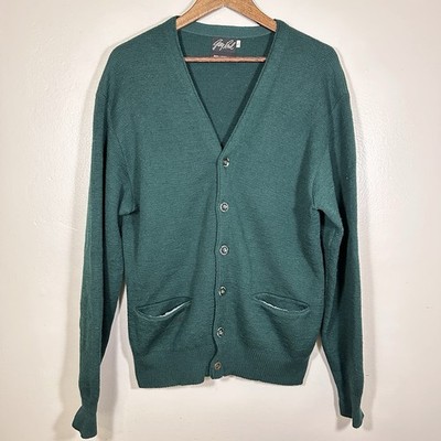 Vintage 70s Gary Reed Green 100% Virgin Wool Preppy Sweater Sz L