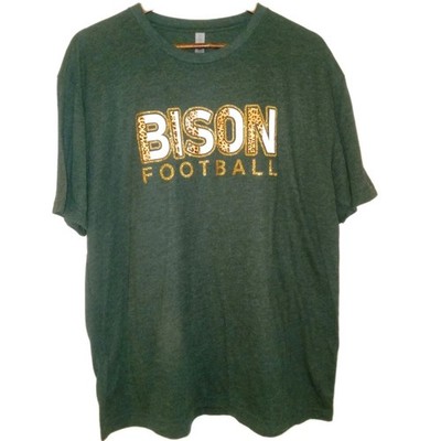North Dakota XL Green Bison Football Graphic T-Shirt Crew Neck