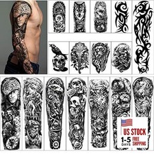 Full Arm Temporary Tattoos 8 Sheets and Half Arm Shoulder Waterproof Blackness