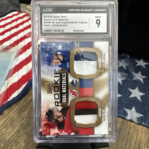 2019-20 Upper Deck Rookie Materials Jack/Quinn Hughes Dual Patch RC CGC 9 RDM-HH