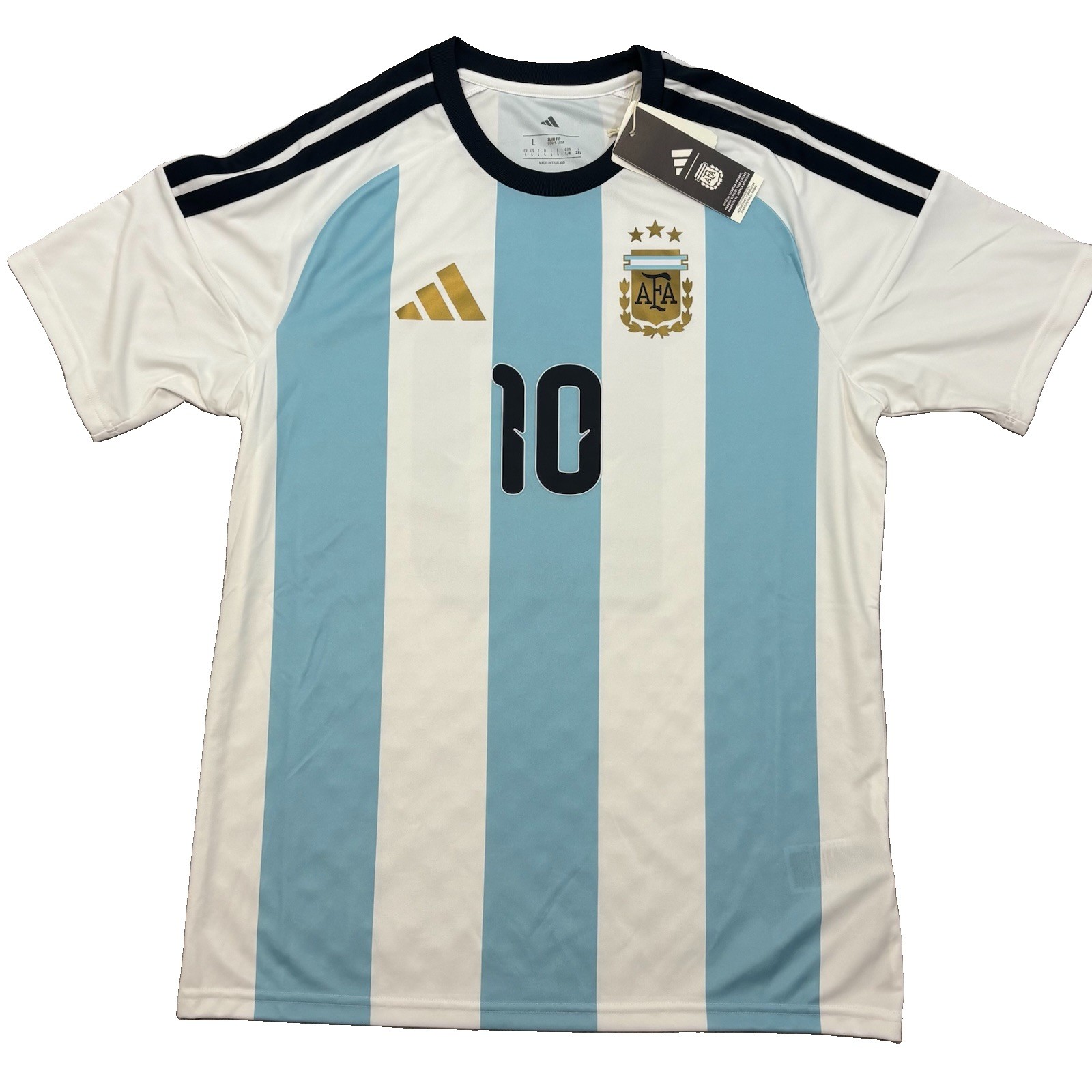 Adidas Argentina Messi 10 Home Jersey White Ice Blue KT0387 Mens Large Slim