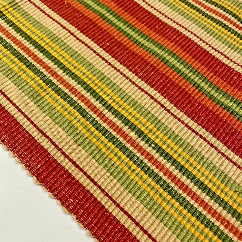 Salsa Red Green Tan Striped Cotton 36in Ribbed Table Runner - Image 2 of 2