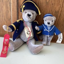 TWO MERRYTHOUGHT NAVY SAILOR ADMIRAL BEARS LIMITED EDITION 302/1000 GREY MOHAIR