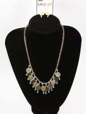 Gold Tone  Turquoise Necklace  Earrings Set Fashion Costume Jewelry jxqp New