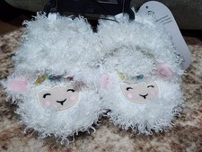 Wonder Nation Toddler Size 6 White Fluffy Lamb Plush Slippers