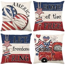 4th of July 18x18 Patriotic Outdoor Pillow Covers Set of 4 - July 4th Jym596
