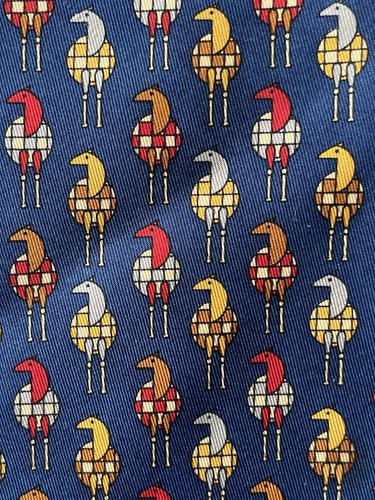 Salvatore Ferragamo Seidenkrawatte blau Vogelmuster 100% Seide Made in Italy - Bild 6 von 7