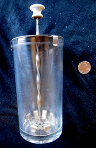 Archimedean glass jar egg beater w/unusual dasher "IDEAL PAT PEND" -early 1900's
