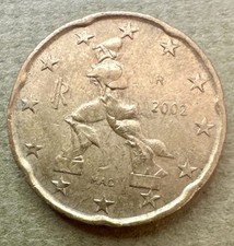 2002 Italy, 20 Cents Euro Boccioni s sculpture, Italian Collectable Coin 22.25mm