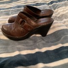 BORN Slip On Clogs Sz 7 EU 38 Brown Leather Slip On Platform 3.5” Wedge Heel EUC — photo 4