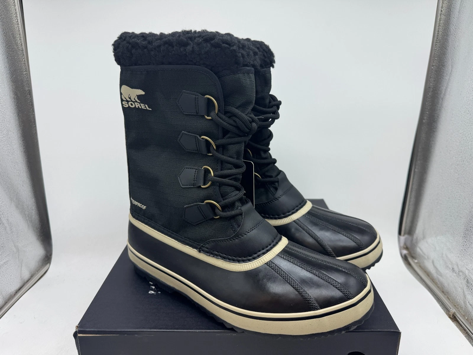 Sorel 1964 Pac Nylon Winter Waterproof Men's Black Lace Up Mid-Calf Boots - 12