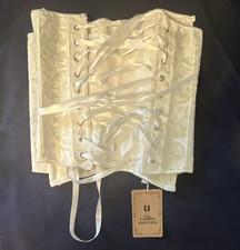 Ivory Floral Satin Underbust Corset Lace-Up Boned Victorian Women s L
