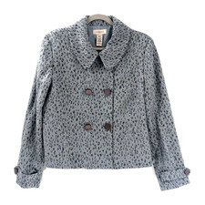 Covington Baby Blue Leopard Print Pearly Button Collared Blazer Jacket Sz XL